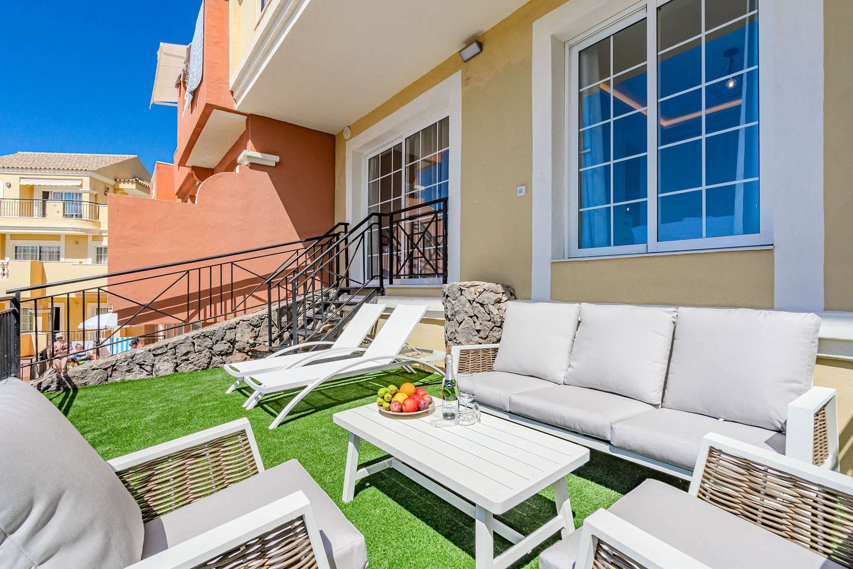 Patio with Outdoor Seating and Dining Area, Sun Lounger and Pool View