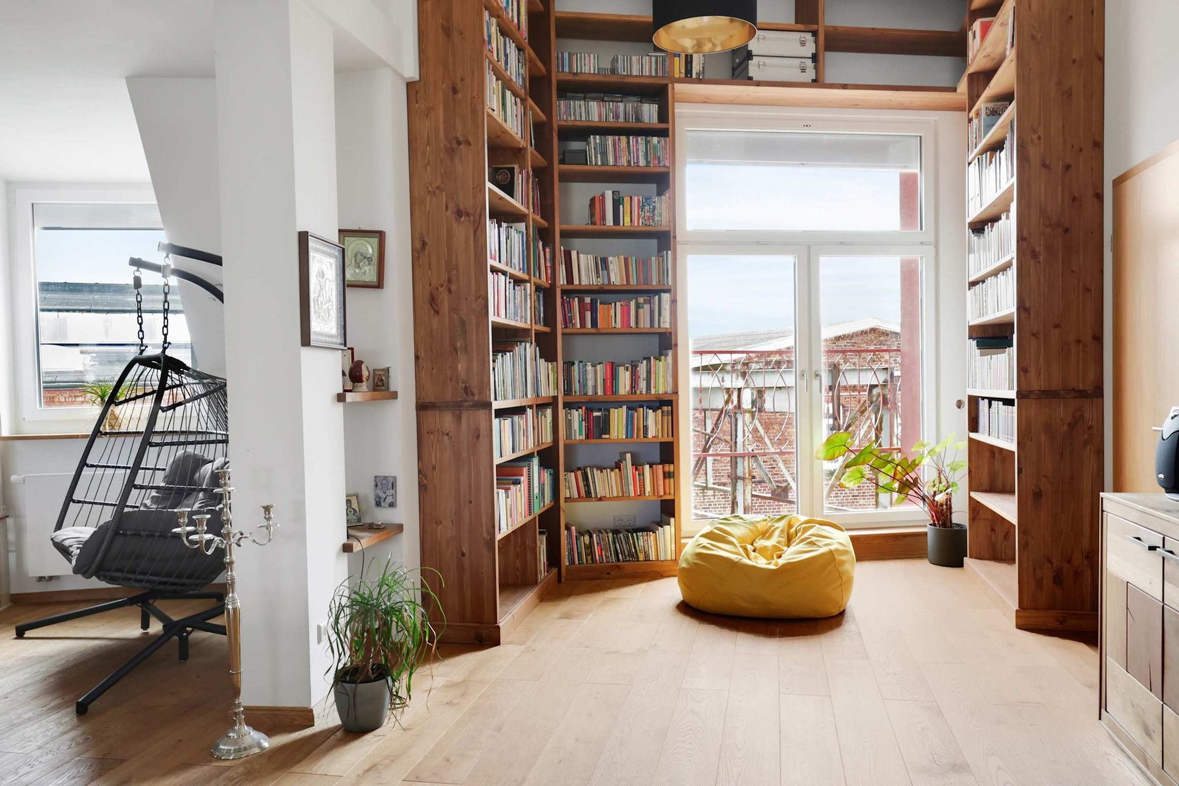Cozy Reading Nook | Home Library with Floor-to-Ceiling Shelves & Beanbag