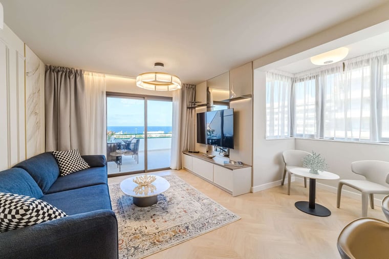 Elegant Living Room with Ocean Views – Relax in Style at the SeaShell Crown Luxury Suite in Costa Adeje