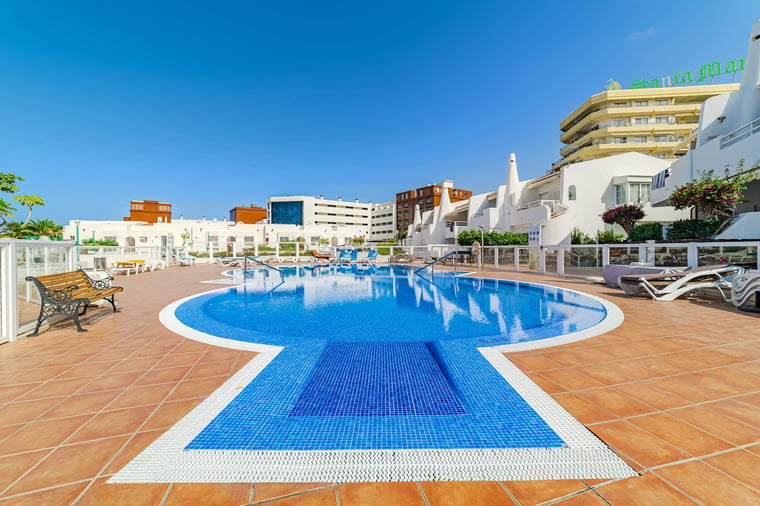 Resort-Style Pool with Sun Loungers – Refresh, Relax & Enjoy the Tenerife Sunshine at SeaShell Crown Luxury Suite