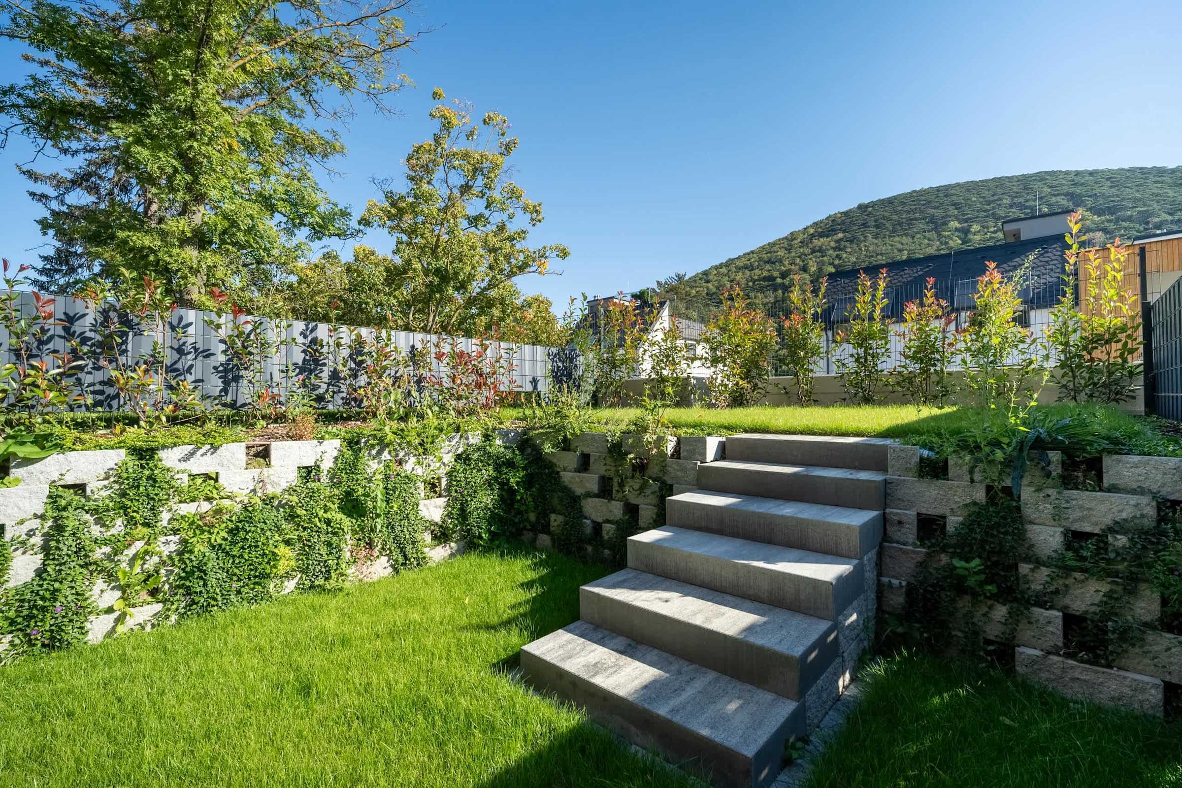 Garden steps and planted beds