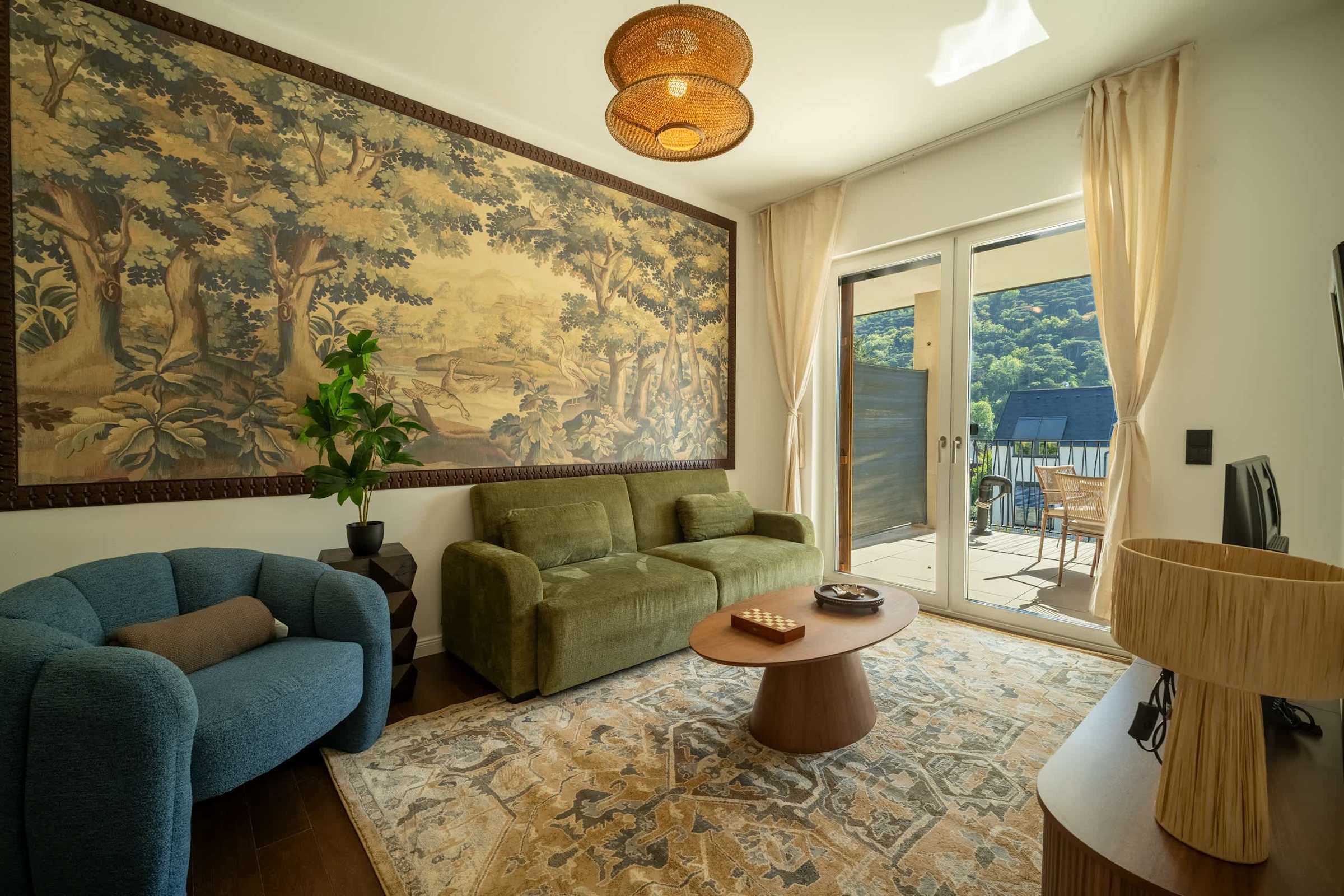 Living room with doors to the balcony