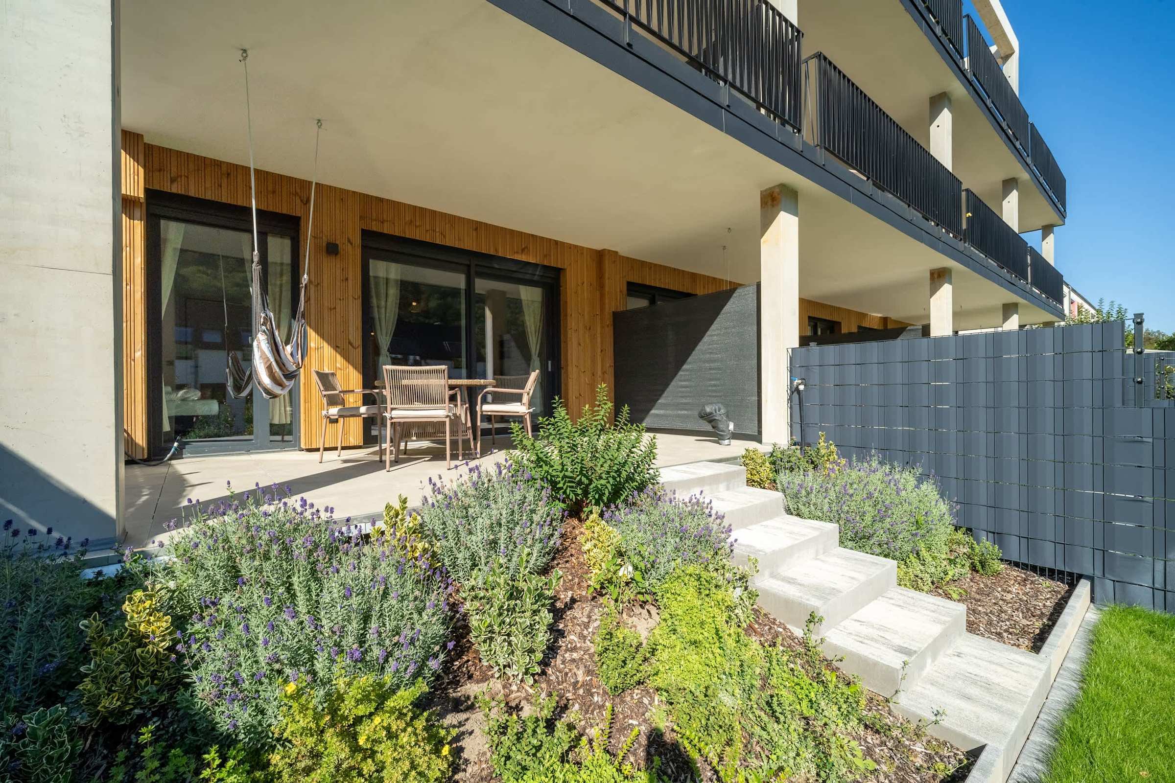 Terrace and planted garden steps